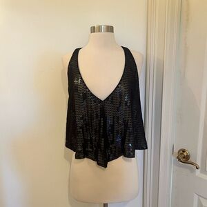 Bebe Black Sequin Crop Vest NWT